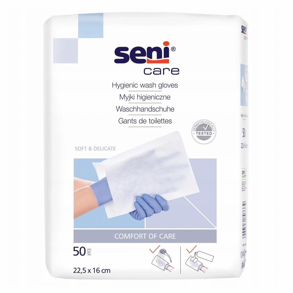 Рукавицы для мытья Seni Care без пленки, 50 штук